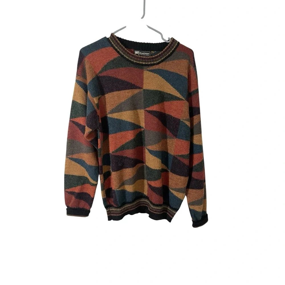 Vintage Men's Baby Alpaca Colorful Cosby Grandpa Sweater PERUVIAN Crewneck - Picture 1 of 7